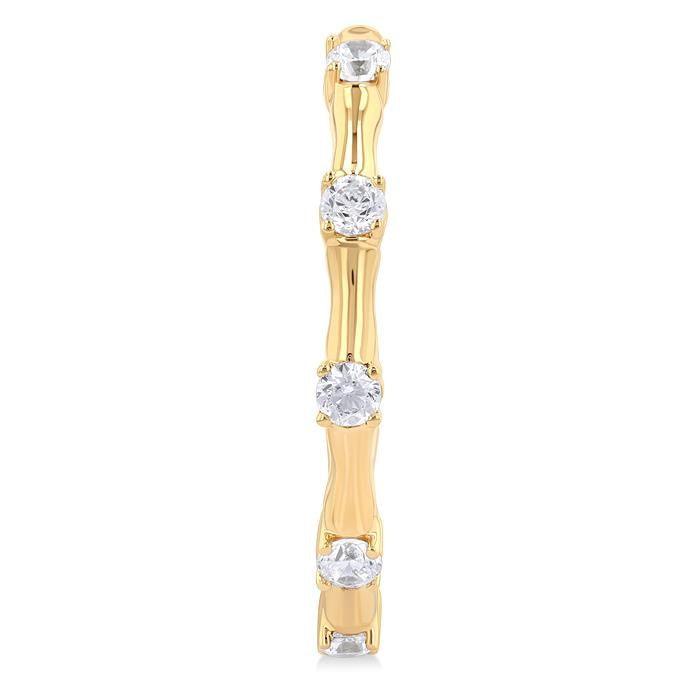 1/3 Ctw Bamboo Shoot Inspired Round Cut Diamond Fashion Half Hoop Earrings in 14K Yellow Gold