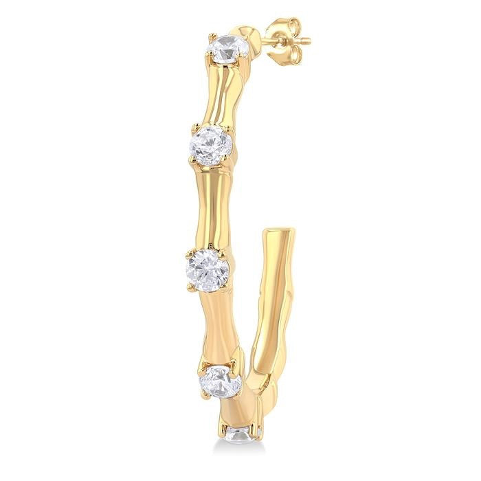 1/3 Ctw Bamboo Shoot Inspired Round Cut Diamond Fashion Half Hoop Earrings in 14K Yellow Gold