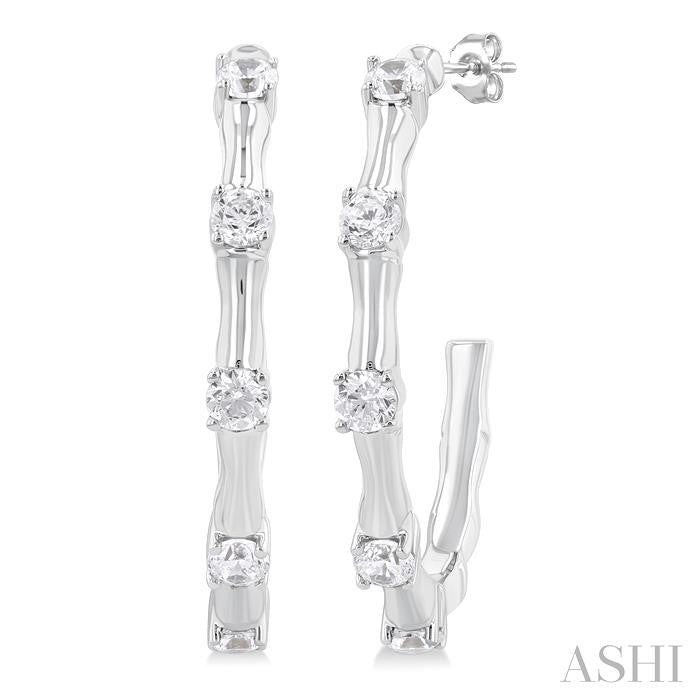 1/3 Ctw Bamboo Shoot Inspired Round Cut Diamond Fashion Half Hoop Earrings in 14K White Gold