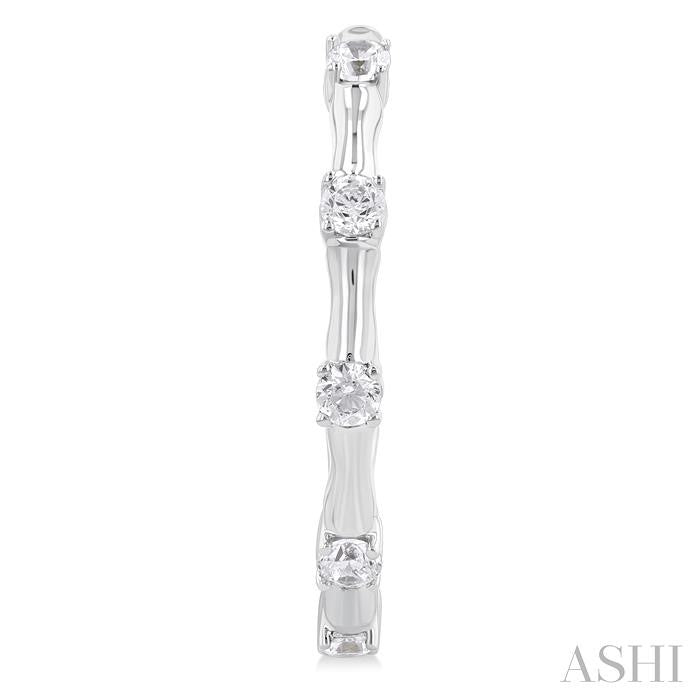 1/3 Ctw Bamboo Shoot Inspired Round Cut Diamond Fashion Half Hoop Earrings in 14K White Gold
