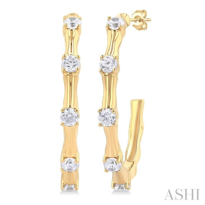 1/3 Ctw Bamboo Shoot Inspired Round Cut Diamond Fashion Half Hoop Earrings in 14K Yellow Gold