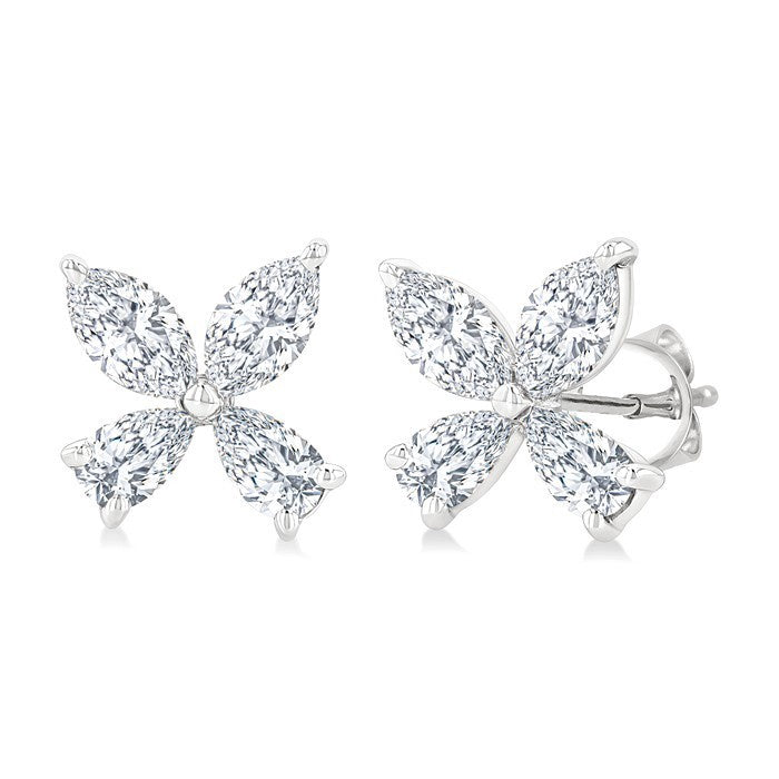 1/2 Ctw Floral Pear and Marquise Cut Diamond Stud Earrings in 14K White Gold