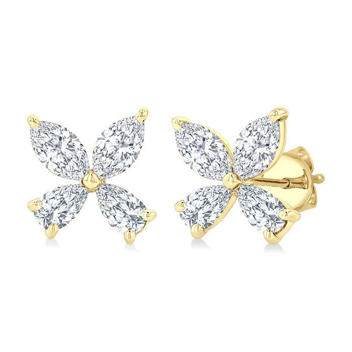 1/2 Ctw Floral Pear and Marquise Cut Diamond Stud Earrings in 14K Yellow Gold