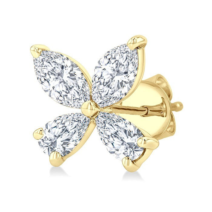 1/2 Ctw Floral Pear and Marquise Cut Diamond Stud Earrings in 14K Yellow Gold
