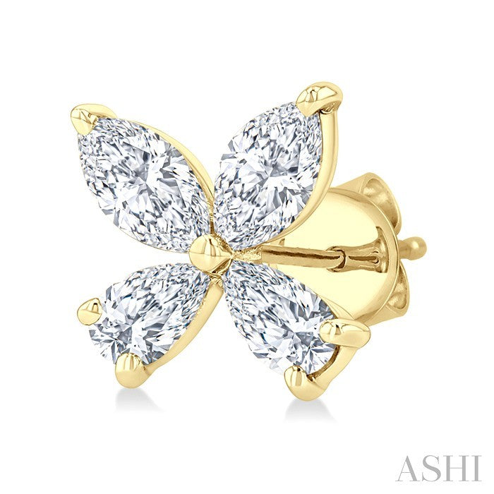 1/2 Ctw Floral Pear and Marquise Cut Diamond Stud Earrings in 14K Yellow Gold