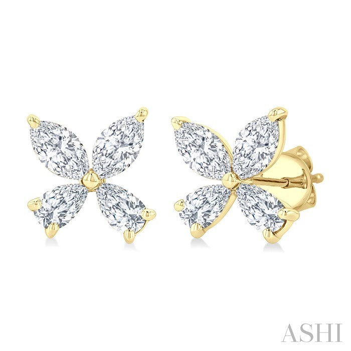 1/2 Ctw Floral Pear and Marquise Cut Diamond Stud Earrings in 14K Yellow Gold