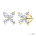 1/2 Ctw Floral Pear and Marquise Cut Diamond Stud Earrings in 14K Yellow Gold