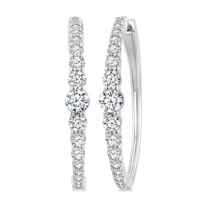 1 1/2 Ctw Graduated Round Cut Diamond Riviera Hoop Earrings in 14K White Gold
