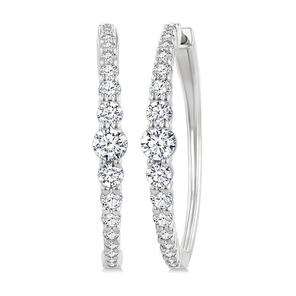 1 1/2 Ctw Graduated Round Cut Diamond Riviera Hoop Earrings in 14K White Gold