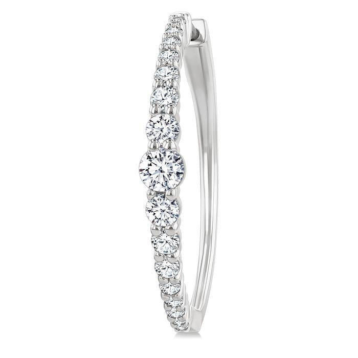 1 1/2 Ctw Graduated Round Cut Diamond Riviera Hoop Earrings in 14K White Gold