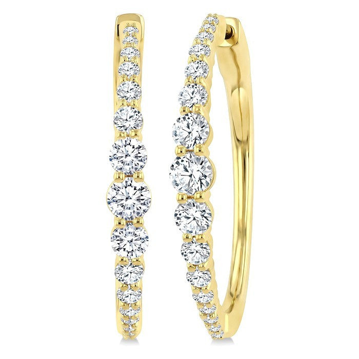 2 Ctw Graduated Round Cut Diamond Riviera Hoop Earrings in 14K Yellow Gold