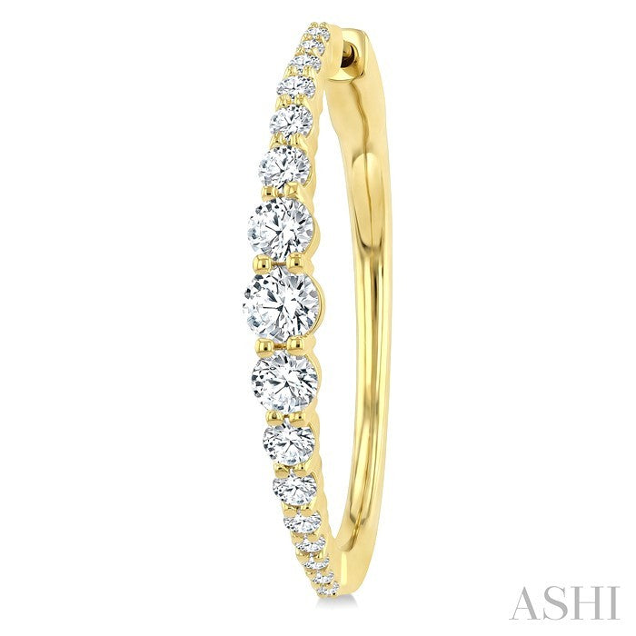 2 Ctw Graduated Round Cut Diamond Riviera Hoop Earrings in 14K Yellow Gold