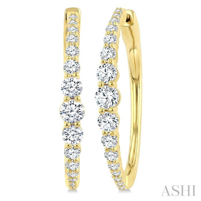 2 Ctw Graduated Round Cut Diamond Riviera Hoop Earrings in 14K Yellow Gold