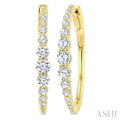 2 Ctw Graduated Round Cut Diamond Riviera Hoop Earrings in 14K Yellow Gold