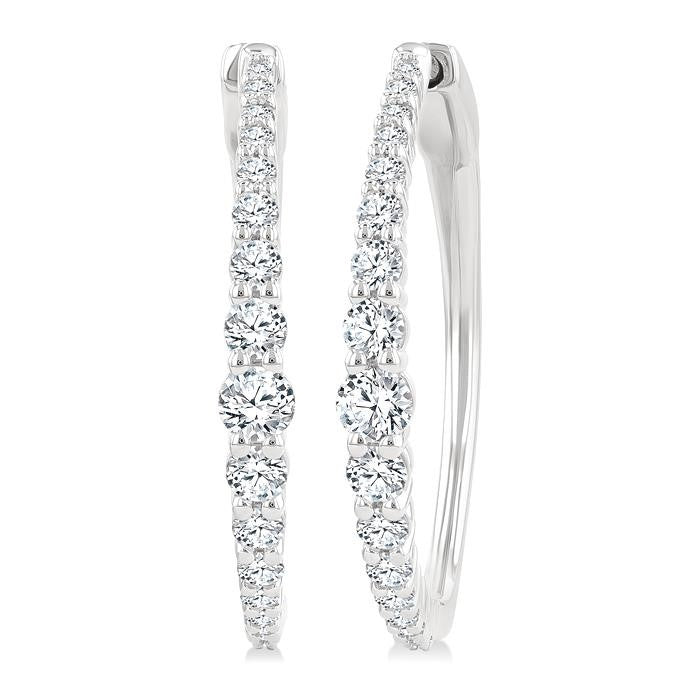 1 Ctw Round Cut Diamond Graduated Riviera Hoop Earrings in 14K White Gold