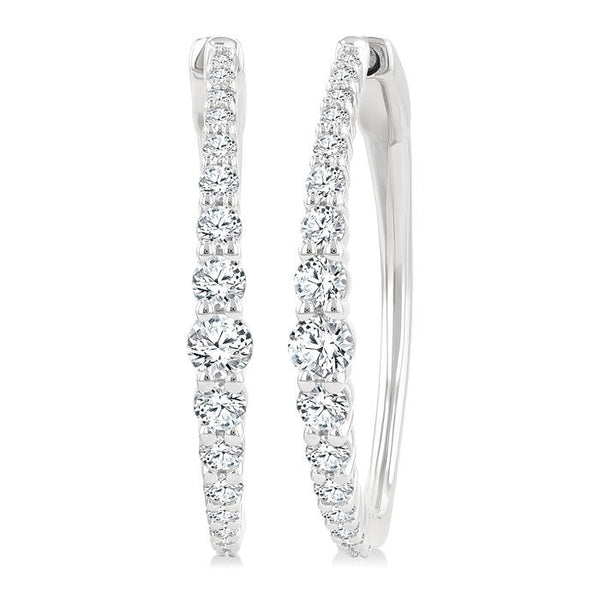 1 Ctw Round Cut Diamond Graduated Riviera Hoop Earrings in 14K White Gold