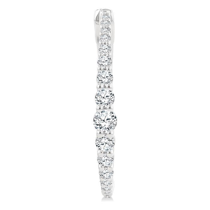 1 Ctw Round Cut Diamond Graduated Riviera Hoop Earrings in 14K White Gold
