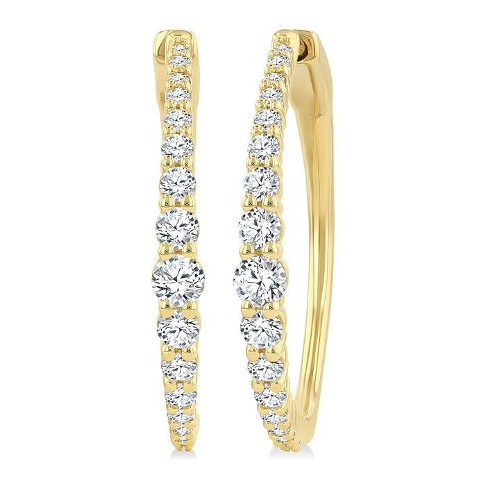 1 Ctw Round Cut Diamond Graduated Riviera Hoop Earrings in 14K Yellow Gold