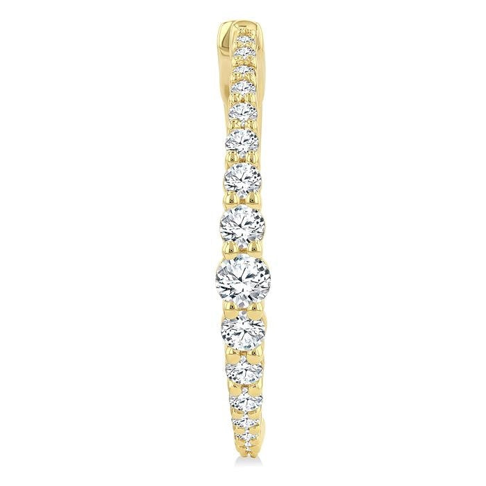 1 Ctw Round Cut Diamond Graduated Riviera Hoop Earrings in 14K Yellow Gold