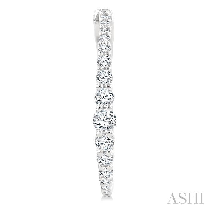 1 Ctw Round Cut Diamond Graduated Riviera Hoop Earrings in 14K White Gold