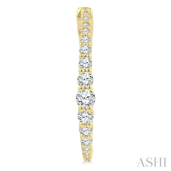1 Ctw Round Cut Diamond Graduated Riviera Hoop Earrings in 14K Yellow Gold