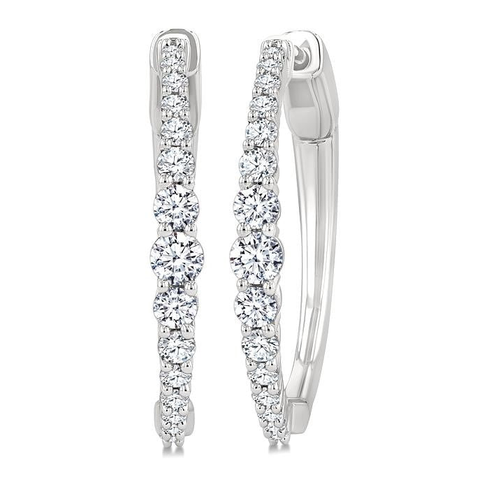3/4 Ctw Graduated Round Cut Diamond Riviera Hoop Earrings in 14K White Gold