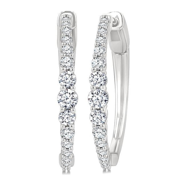 3/4 Ctw Graduated Round Cut Diamond Riviera Hoop Earrings in 14K White Gold