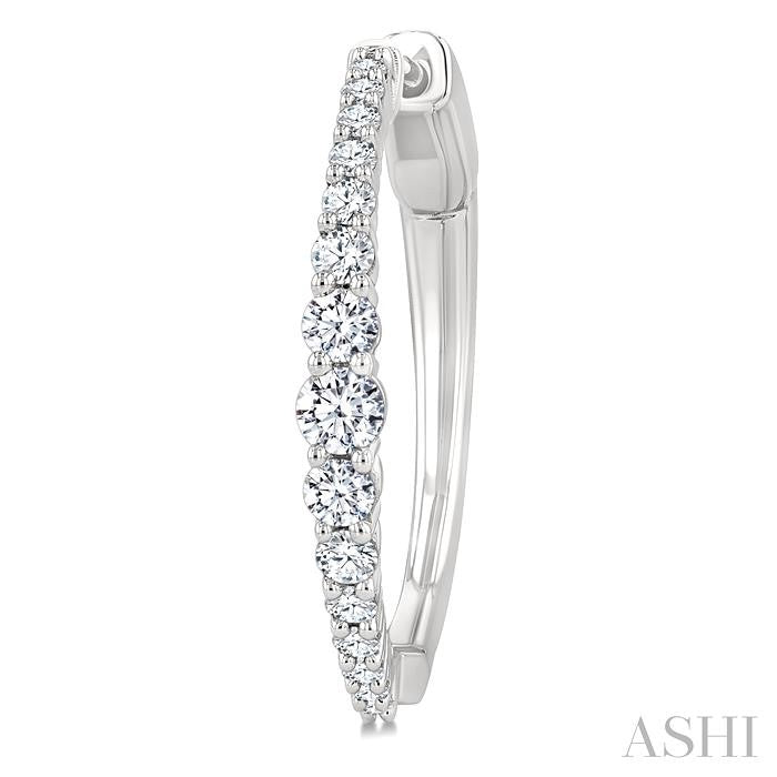 3/4 Ctw Graduated Round Cut Diamond Riviera Hoop Earrings in 14K White Gold