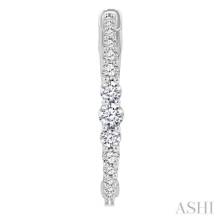 3/4 Ctw Graduated Round Cut Diamond Riviera Hoop Earrings in 14K White Gold