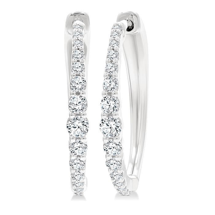 1/2 Ctw Round Cut Diamond Graduated Riviera Hoop Earrings in 14K White Gold