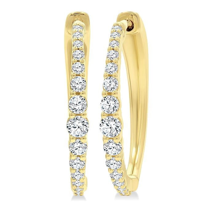1/2 Ctw Round Cut Diamond Graduated Riviera Hoop Earrings in 14K Yellow Gold