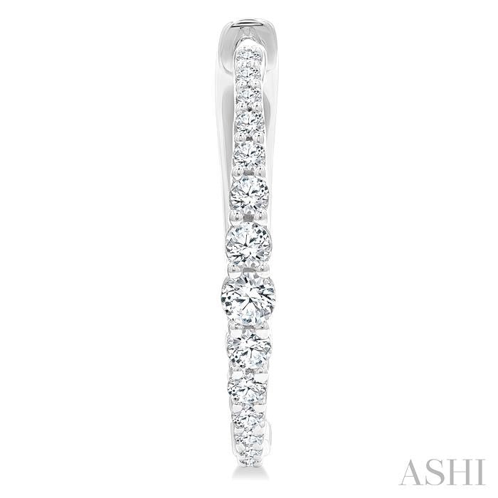 1/2 Ctw Round Cut Diamond Graduated Riviera Hoop Earrings in 14K White Gold