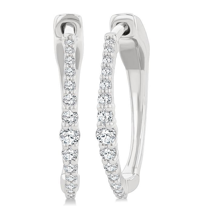 1/4 Ctw Round Cut Diamond Graduated Riviera Hoop Earrings in 14K White Gold