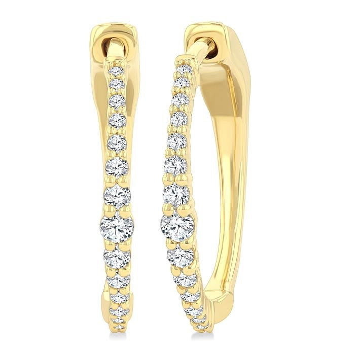 1/4 Ctw Round Cut Diamond Graduated Riviera Hoop Earrings in 14K Yellow Gold
