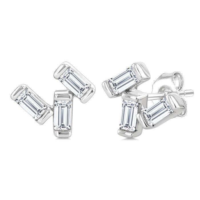 1/5 Ctw Baguette Diamond Petite Fashion Earrings in 10K White Gold