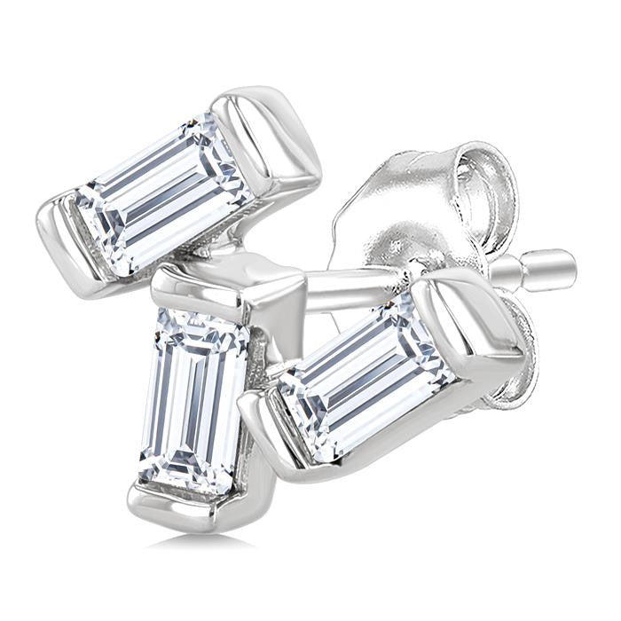 1/5 Ctw Baguette Diamond Petite Fashion Earrings in 10K White Gold