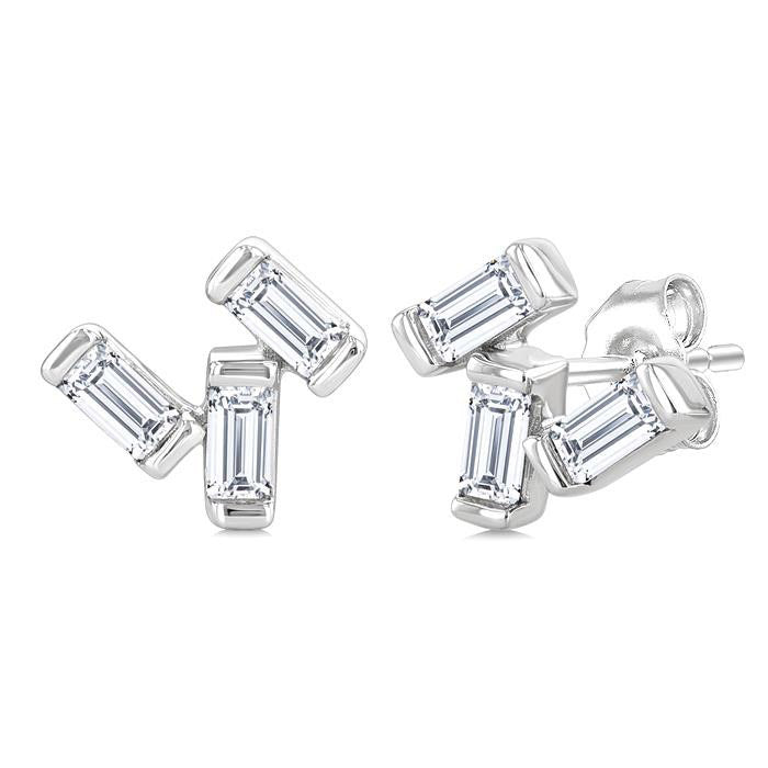 Scatter Baguette Petite Diamond Fashion Earrings