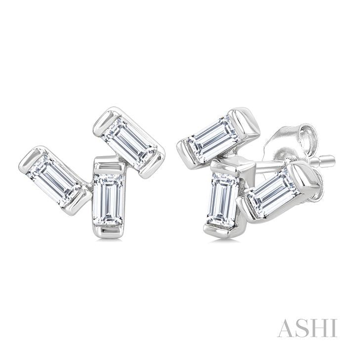 1/5 Ctw Baguette Diamond Petite Fashion Earrings in 10K White Gold