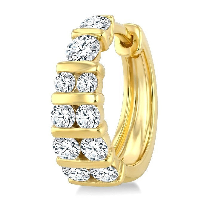 1 Ctw Channel Set Round Cut Diamond Hoop Earrings in 14K Yellow Gold