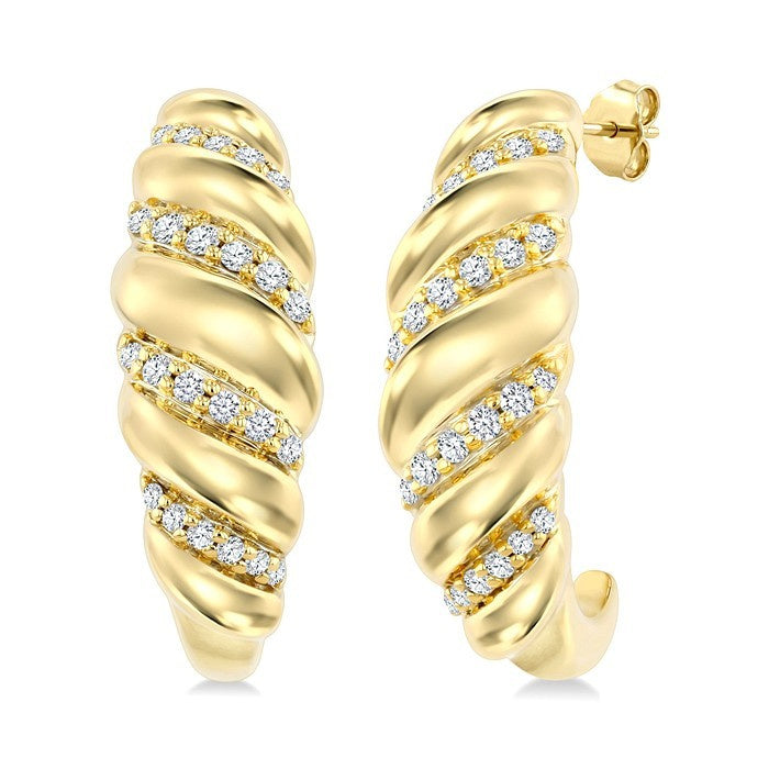 1/5 Ctw Round Cut Diamond Bold Fashion Half Hoop Earrings in 10K Yellow Gold