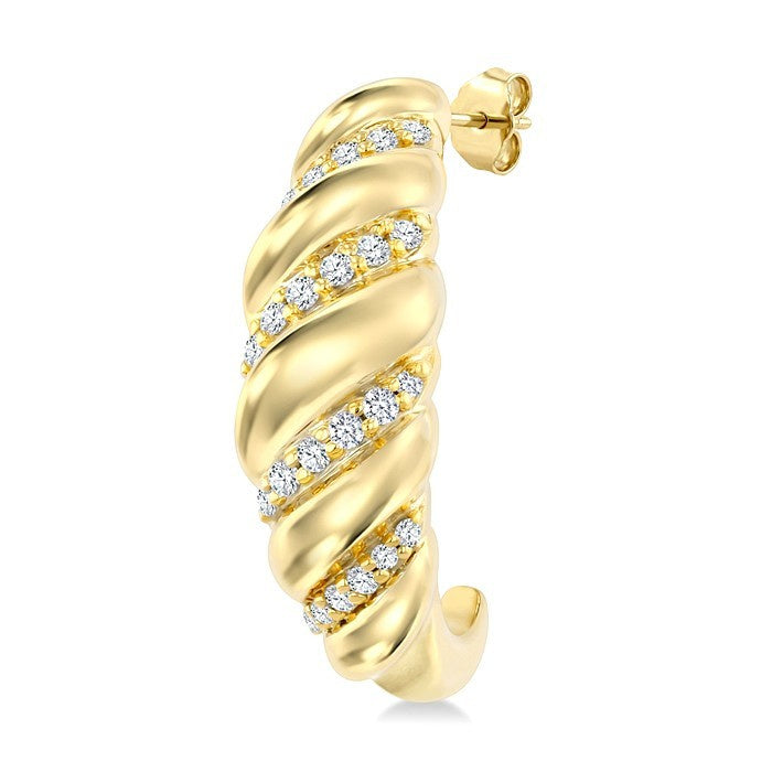 1/5 Ctw Round Cut Diamond Bold Fashion Half Hoop Earrings in 10K Yellow Gold