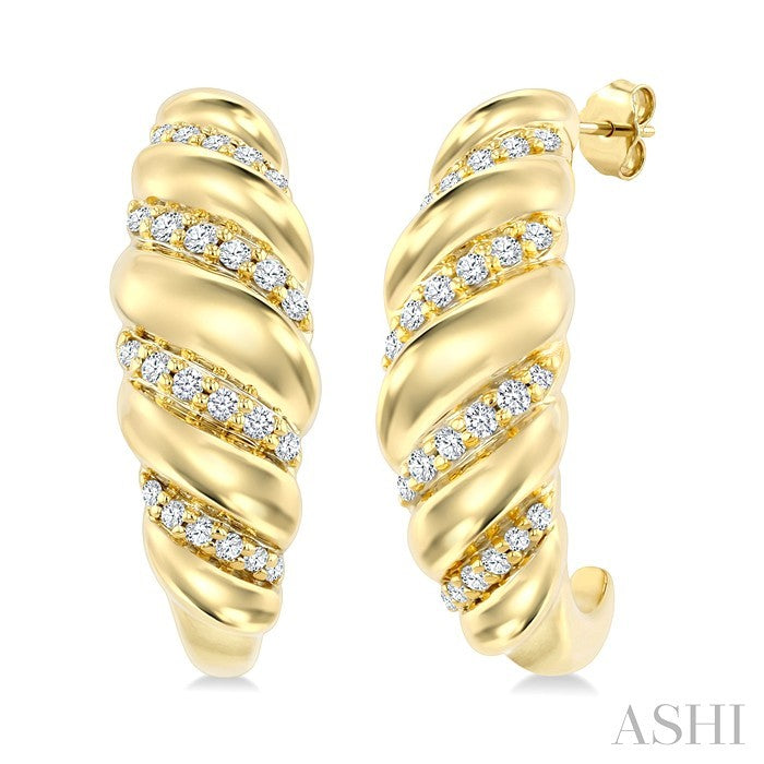 1/5 Ctw Round Cut Diamond Bold Fashion Half Hoop Earrings in 10K Yellow Gold
