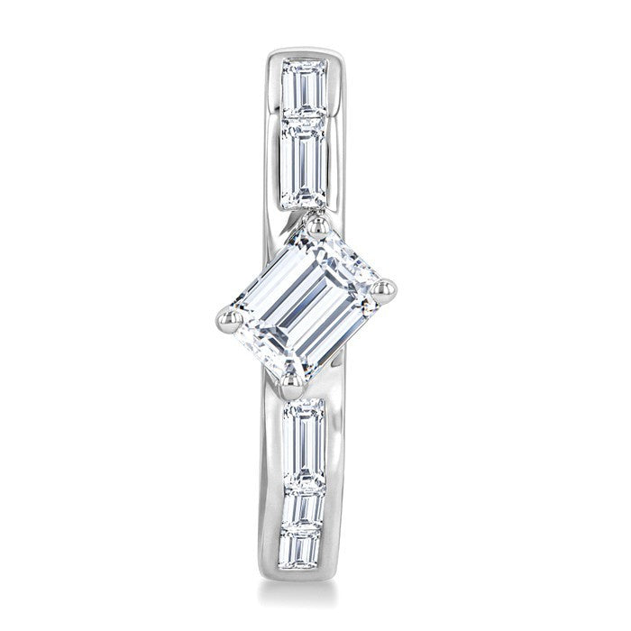 1 Ctw Baguette Cut Diamond Geometric Shape Hoop Earrings in 14K White Gold