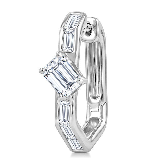 1 Ctw Baguette Cut Diamond Geometric Shape Hoop Earrings in 14K White Gold