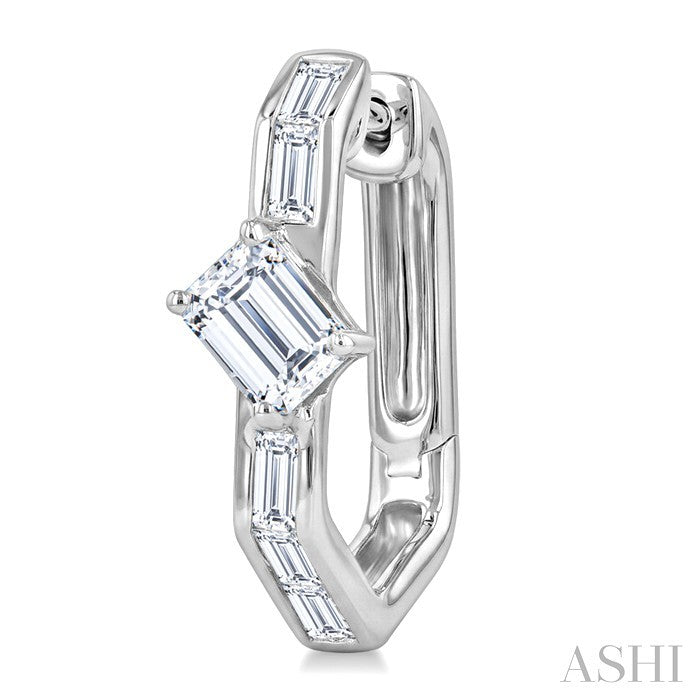 1 Ctw Baguette Cut Diamond Geometric Shape Hoop Earrings in 14K White Gold