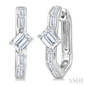 1 Ctw Baguette Cut Diamond Geometric Shape Hoop Earrings in 14K White Gold