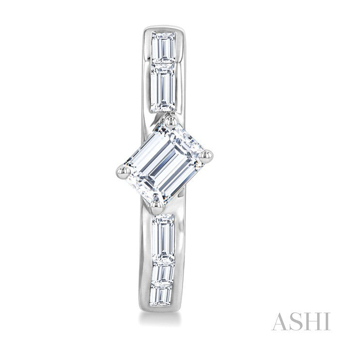 1 Ctw Baguette Cut Diamond Geometric Shape Hoop Earrings in 14K White Gold