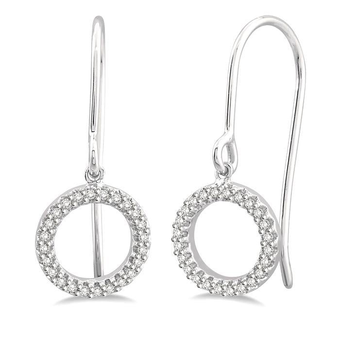 1/6 Ctw Hollow Cut Disc Round Cut Diamond Petite Earrings in 10K White Gold