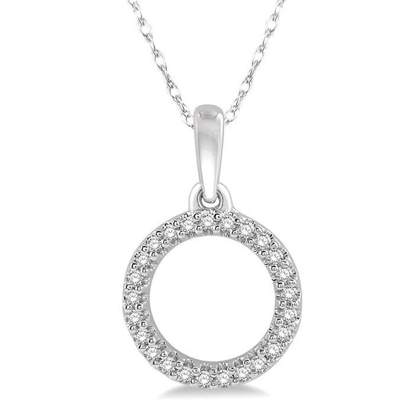 1/10 Ctw Hollow Cut Circle Round Cut Diamond Petite Pendant With Chain in 10K White Gold