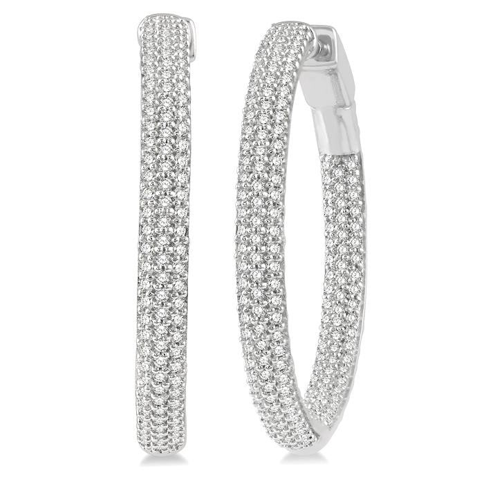 1 Ctw Close Knit Round Cut Diamond Hoop Earrings in 14K White Gold